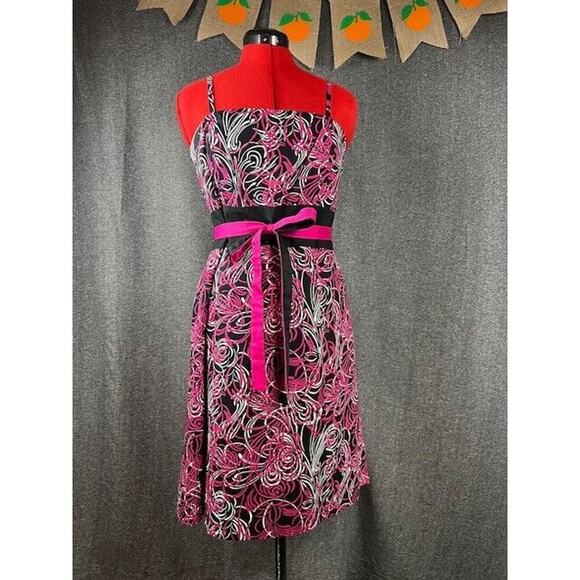 Ann Taylor LOFT Black-Pink-White Swirls Geometric Strap/Strapless Mini-Dress 12 - Picture 1 of 8